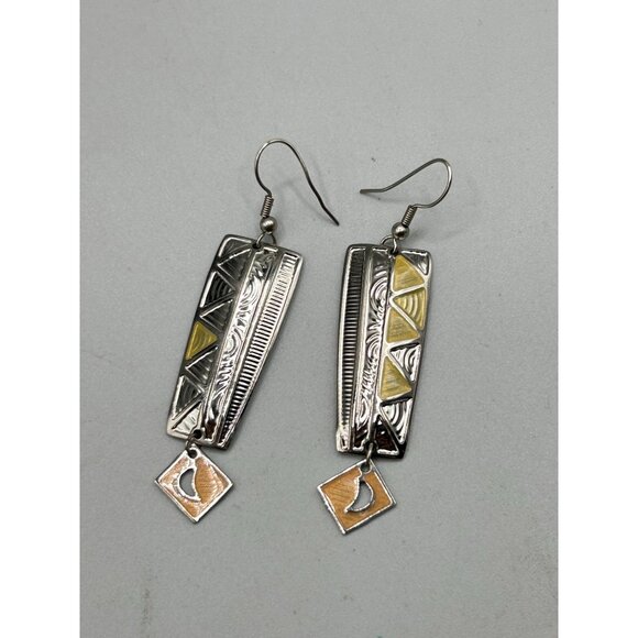 Vintage Berebi Long Pierced Dangles Earrings Silver Tone and Cream Enamel - Picture 4 of 6